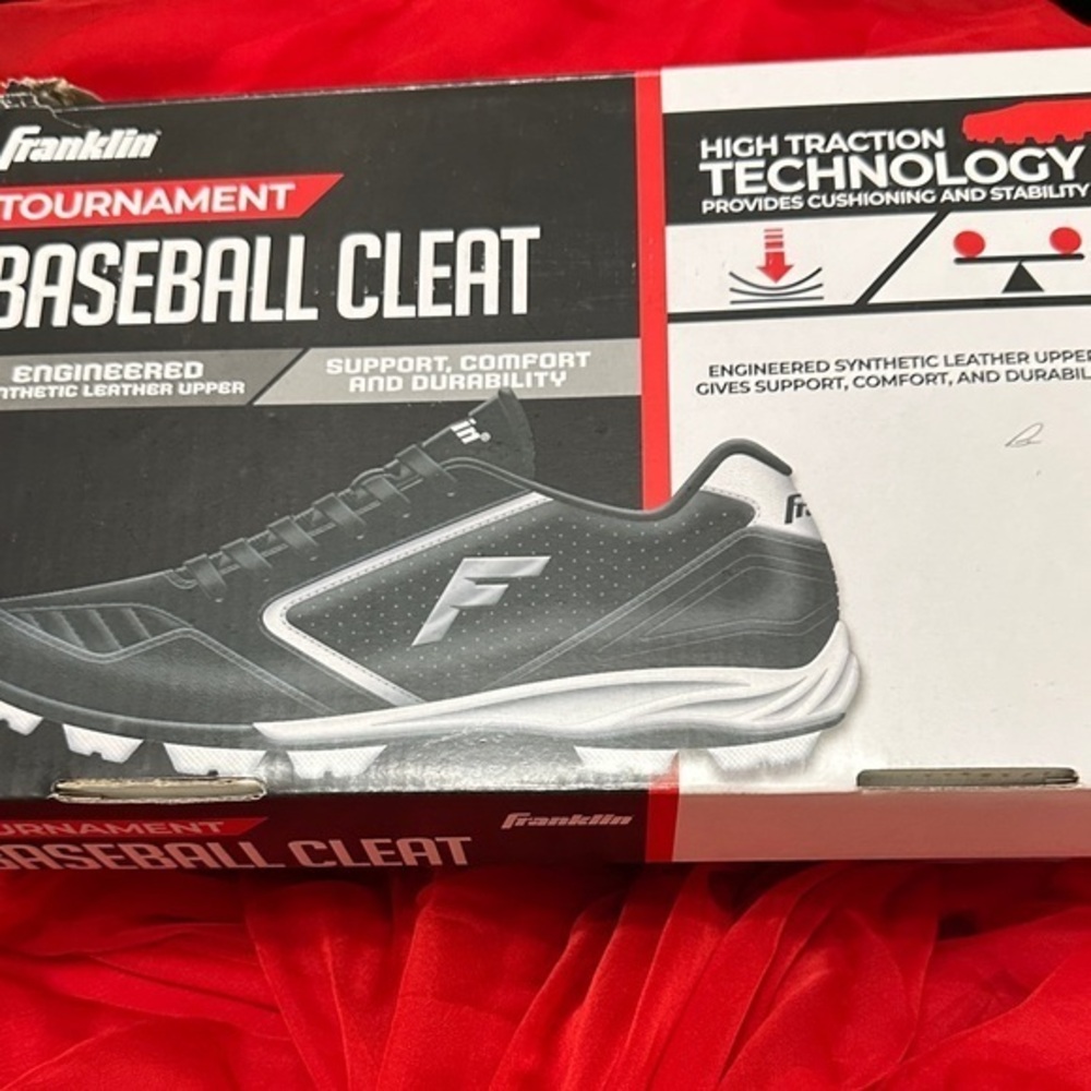 NIB Franklin Tournament Baseball Cleats black white size 2 kids